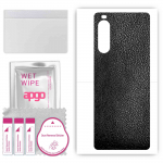 apgo Protective Skin Sticker for the back compatible with Sony Xperia 10 III Lite, Wrap Film, Foil, Vinyl - Pattern Black Leather