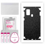 apgo Protective Skin Sticker for the back+sides compatible with Samsung Galaxy M21s, Full Wrap Film, Foil, Vinyl - Pattern Black Honeycomb