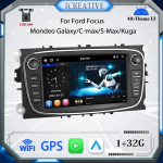 2 DIN Carplay autoraadio Android auto multimeedia videopleier Ford Focus Mondeo C-MAX S-MAX Galaxy II Kuga 7  HD ekraan peegli link GPS 2+32GB jaoks 1+32GB must