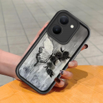 Pehme silikoonist ruudukujulise redeli mustriga telefoni&uuml;mbris, t&auml;ielikult kattev, kaamera p&otilde;rutuskindel kaitse, kummist &uuml;mbris Vivole Vivo S1 valge