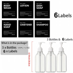 3 tk 500ml/16,9oz kreemipudelid etikettidega T&uuml;hjad plastpumbaga pudelid n&otilde;udeseebi ja k&auml;teseebi dosaatorikomplekt vannitoak&ouml;&ouml;gi hotelli jaoks