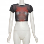 Suvine Uus Mood 3D-tr&uuml;kiga Naiste T-s&auml;rgid L&uuml;hikeste Varrukatega V&otilde;rk L&auml;bikumav Seksikas Slim Fit T-s&auml;rk Naine &Uuml;mmarguse Kaelusega Vabaaja L&uuml;hike T-s&auml;rk 24397 S must