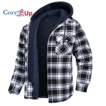 Cozy Up Meeste puuvillane ruuduline pikkade varrukatega s&auml;rgid Jope Fliisvoodriga flanells&auml;rgid Sherpa n&ouml;&ouml;biga mantel kapuutsiga S must