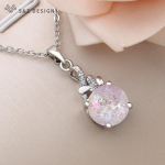 Moodne kuupmeetri tsirkooniumoksiidist roosa kullav&auml;rvi &uuml;mmargune kristallist ripats kaelakee naistele pulmapeo ehteid