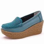 Naiste ehtsast nahast kiiluga platvormkingad Naiste libisemiskindlad kristallist lamedad kingad k&otilde;rge kontsaga 7 cm paks tallaga madalad vabaaja jalan&otilde;ud Uus 35 sinine