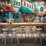 3D Tapeet Retro K&auml;sitsi Maalitud Euroopa Stiilis T&auml;navanurga Hoone Restoran Kohvik Seinamaali Taustsein Dekoratsioon Fresko 200 cm(W) x 140 cm(H)