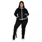 Suures suuruses XS-5XL kaheosaline komplekt Naiste dressi&uuml;likonna t&otilde;mblukuga, triibulise &uuml;laosaga l&otilde;hikuga dressip&uuml;ksid Jogger-varustusega sobiv komplekt XXXXXL must