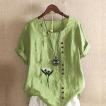 Naiste mood Lilled Prinditud &uuml;mmarguse kaelusega l&uuml;hikeste varrukatega T-s&auml;rk vabaaja puuvillane linane graafiline s&auml;rk vaba aja veetmiseks suvised pluusid S roosa