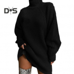 &Uuml;hev&auml;rviline kampsunkleit, poolk&otilde;rge kraega Raglaan pikkade varrukatega, avara istuvusega kudumiskleit s&uuml;gistalvine minikleit kudum S aprikoosi