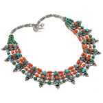 Natural Tibetan Turquoise, Coral 925 Sterling Silver Jewelry Necklace 18 c0a04