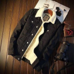 Meeste Talvine Vintage Denim Jakk Voodriga T&auml;idisega L&otilde;tv Denim Jakk N&ouml;&ouml;pidega Suur Suurus Jakk XS black
