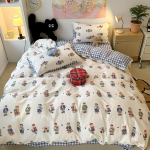 Puuvillane neljaosaline tekikate, kolmeosaline voodilina, multifilmiline t&uuml;drukulik voodipesu 1.2m bed gray