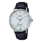 Casio Standardne analoog, must nahkrihm, marmorist inspireeritud valge sihverplaadiga kvarts MTP-VT01LM-7A meeste k&auml;ekell white