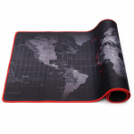 1 PC laiendatud maailmakaardi m&auml;nguhiirepadi, must riidest, suure punase servaga kummist kontoriklaviatuurimatt Map Mouse Pad