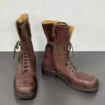 Luksuslik Ehtne Nahk Disain Biker Saapad Naistele Paks Platvorm Ankle Boots Naistele Paelkinnitusega Keskmise s&auml;&auml;rega Retro Ratsu Saapad 35