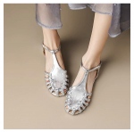 mood Uued 2024 naiste sandaalid ehtsast nahast kitsa rihmaga madala kontsaga pidulikud kingad h&otilde;bedased pulmakingad kuldsed suvi 37 h&otilde;be