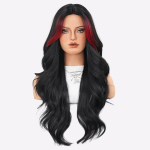 Gooti parukas - S&uuml;simustad pikad lokkis juuksed veripunaste salkudega, kuumakindel s&uuml;nteetiline parukas cosplay/Halloween jaoks 76Cm_ 30inch must