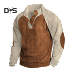 Kevad-s&uuml;gis meeste dressipluus v&auml;rviblokk Patchwork Retro stiilis poolavatud p&uuml;stkraega &uuml;laosa Suures suuruses avarate pikkade varrukatega &uuml;laosa igap&auml;evaelu kontoris S aprikoosi