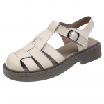 Naiste sandaalid Retro Luksuslikud Rooma sandaalid Vabaaja pandlaga rihm Suvekingad Paksu kontsaga Naiste kingad 35 beež