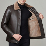 Ehtsast nahast jakk meeste jakk pluss samet ja paksendatud karusnahk k&otilde;ik-&uuml;hes keskealiste ja eakate isa riietus, l&otilde;dvalt ja juhuslikult 195