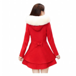 Keskmise pikkusega naiste villane mantel Nizi Coat S&uuml;gis ja talv Kontrastv&auml;rvi karvane krae Seelik XL