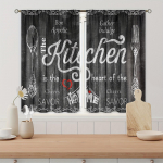 2tk 3D-kohviillustratsioon kohvikardinapuu tasku must k&auml;sitsi maalitud kohvielement, tr&uuml;kitud valgust filtreeriv k&ouml;&ouml;gikardin 2x70W185H(CM)&Grommet Top