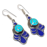 Natural Tibetan Turquoise, Lapis Gemstone Handmade Jewelry Earring 2.32 p0y00