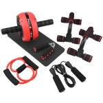 AB Wheel Roller Kit k&otilde;hurataste komplekt koos Push-Up kangi h&uuml;ppen&ouml;&ouml;riga k&auml;ehaardetrenaž&ouml;&ouml;ri ja p&otilde;lvekaitsmega koduj&otilde;usaal black