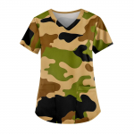 Naiste mood V-kaelusega vabaaja kamuflaažitr&uuml;kiga topid taskutega t&ouml;&ouml;r&otilde;ivad XL