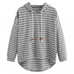 Pullover-s&auml;rgi triibuga tr&uuml;kitud lahtine pol&uuml;estrist veniv vabaaja kapuuts koju M