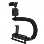 Pihushoitav videokaamera stabilisaator LED-valgusmikrofoniga Kaasaskantav U-kujuline kaamera stabilisaator