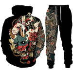 Jaapani Samurai Oni Maski T&auml;toveeringu Kunst 3D Prindiga Treening&uuml;likonna Komplektid Vabaaja Kapuutsiga Dressipluus + P&uuml;ksid 2tk Komplektid Moodne Mees Naine Harajuku Streetwear 5XL gray