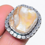 Natural Biwa Pearl Gemstone 925 Sterling Silver Jewelry Ring Size 7.5 a2h93