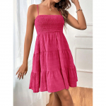 Women's Summer One Line Neckline Thin Suspender Solid Color Versatile Texture Dress S roosa punane v&auml;rv
