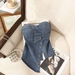 Varrukateta teksatopid Seksikad naiste suvised teksastopid L&uuml;hike top Eemaldatav &otilde;lapaeltega Kauboi b&uuml;stkorsett L