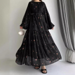 Eid Muslim Abaya Dress Women Print Chiffon Sashes Jalabiya Kaftan Islam Vestidos Largo Arab Long Robe Ramadan Morocco Abayas XS roheline