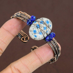 K2 Azurite Handmade Copper Wire Wrap Cuff Bangle Adjustable i0c62