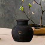 Bud Pot in Rustic Ceramic, Gift for Housewarming and Shelf Decoration Black 15x15x14cm