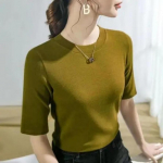 YYFS Naiste mood vabaaja suvekevadine &uuml;hev&auml;rviline print 1/2 varrukatega O-kaelusega pluusid ja s&auml;rgid M sinepikollane