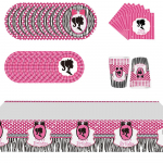 51 tk Barbie s&uuml;nnip&auml;evapeo tarvikud sisaldavad taldrikud salvr&auml;tikud tassid laudlina