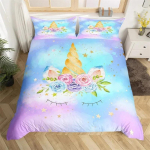 Multikas &uuml;kssarvik tekikott &uuml;hekohaline kuninglik naeratava ripsmega vikerkaar voodipesukomplekt lastele t&uuml;drukutele mikrokiud maagiline loom tekikate EU Single(135x200cm)