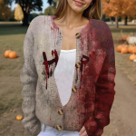 Naiste mood tr&uuml;kitud pikkade varrukatega kootud kardiganist n&ouml;&ouml;biga sulejope L