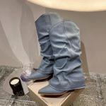 Volditud Sinised Denim Saapad Moodsad Naiste Chelsea Saapad S&uuml;gis Talv Keskmise Kontsaga Saapad 2024 Uued Naiste Kingad Botas Altas Mujer 35