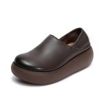 Johnature Ehtne Nahk Paksude Taldadega Mokassiinid Retro &Uuml;mar Ninaga Naiste Slip-on Tasased Platvormkingad 34 kohv