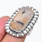 Natural Lodolite Quartz Gemstone 925 Sterling Silver Jewelry Ring Size 8.5 o8a51
