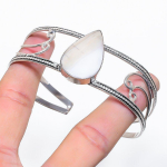 Natural Mother Of Pearl Gemstone 925 Sterling Silver Cuff Bangle Adjustable p6q39