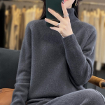 Naiste s&uuml;gis-talvine paksendatud k&otilde;rge rullkrae langeva &otilde;lajoonega pikkade varrukatega kampsun - Kootud aluskiht 2XL