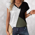 DAFIFY Naiste mood vabaaja suvekevadine v&auml;rviline plokkprindiga l&uuml;hikeste varrukatega V-kaelusega pluusid ja s&auml;rgid XXL roheline