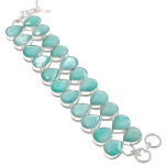Natural Blue Chalcedony Gemstone Handmade 925 Sterling Silver Bracelet 7-8 w6h39