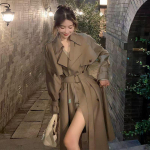 Korea stiilis keskmise pikkusega kraavimantel - 2025 kevad/s&uuml;gis petite pikendatud briti salendav jakk S (Recommended for 85-99 lbs)